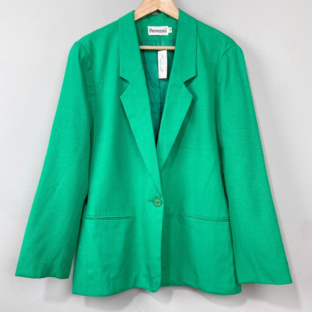 Vintage Personal Kelly Green Blazer Sz 16 Classic Career Single Button Deadstock
